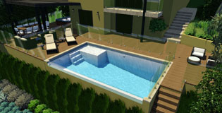 Modern swimming pool with glass window