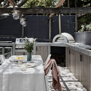 Concrete bench with barbecue and pizza Concrete bench with barbecue and pizza