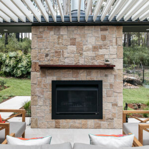 stone clad fire place