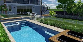 Backyard with pool and integrated spa