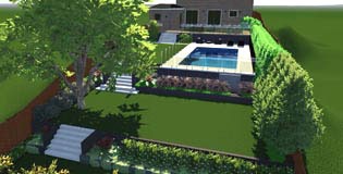 Terraced backyard with swimming pool