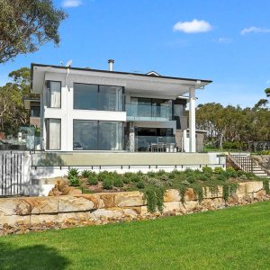 Beautiful sandstone log walls outdoors