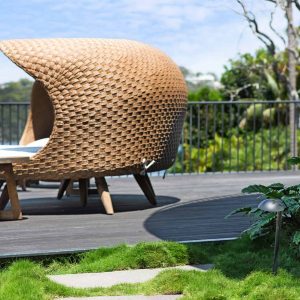 Covered outdoor chair in tranquil