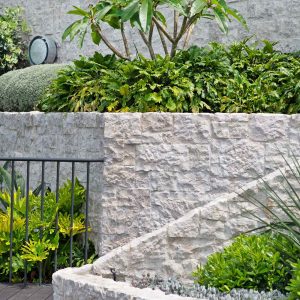 Raised garden bed filled with vibrant plants