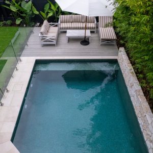 tropical pool planting around small plunge pool